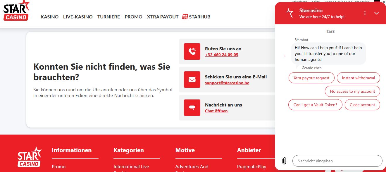 Kontaktiere Star Casino Support rund um die Uhr