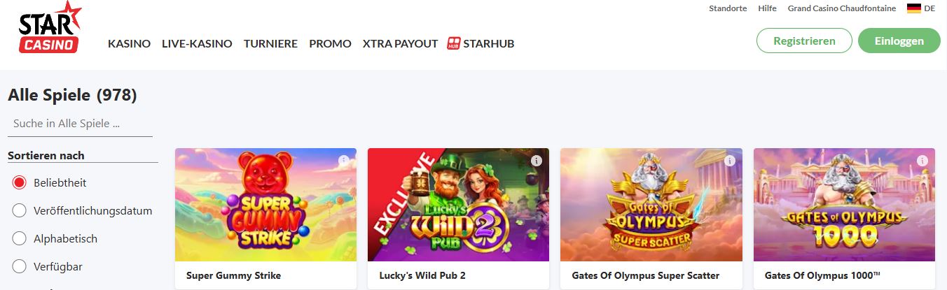 Suche und finde deine Lieblingsslots bei StarCasino